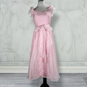 Vintage 70s House of Bianchi Pink Chiffon Fit Flare Dress 6